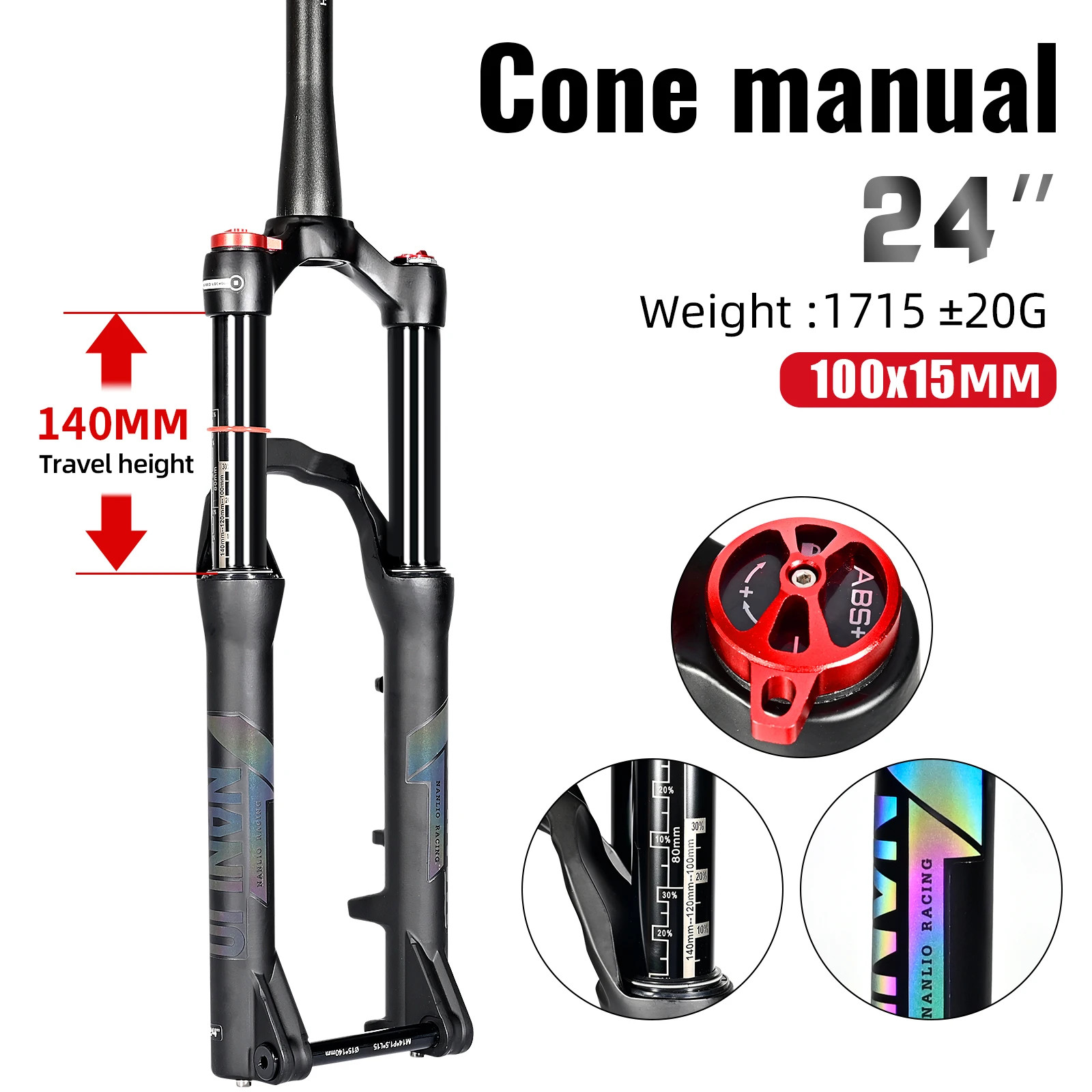 Youth Kids’ Mountain Bike Suspension Fork 20 24er 100-140mm Travel Oil Gas Fork