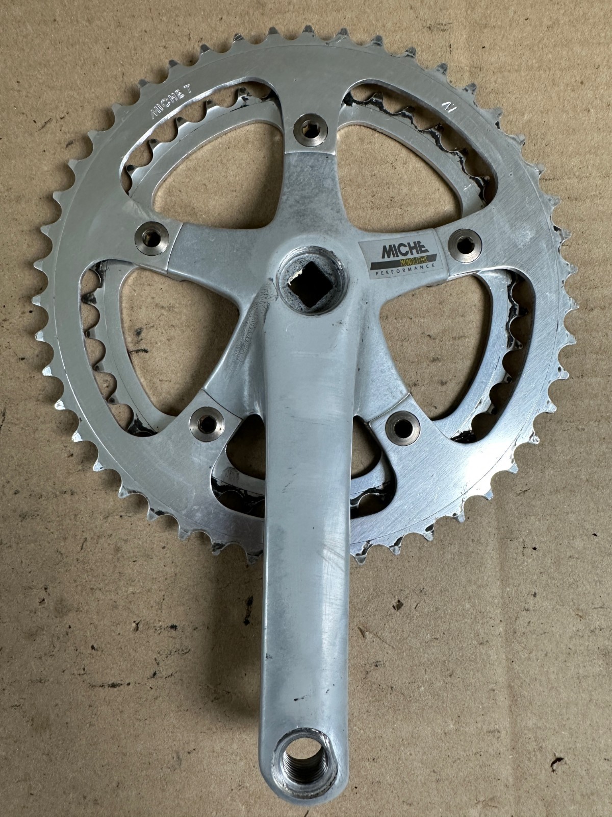 Vintage Miche Monolithic Junior Double Crankset, 145mm Arms, 47/39T, 116mm BCD