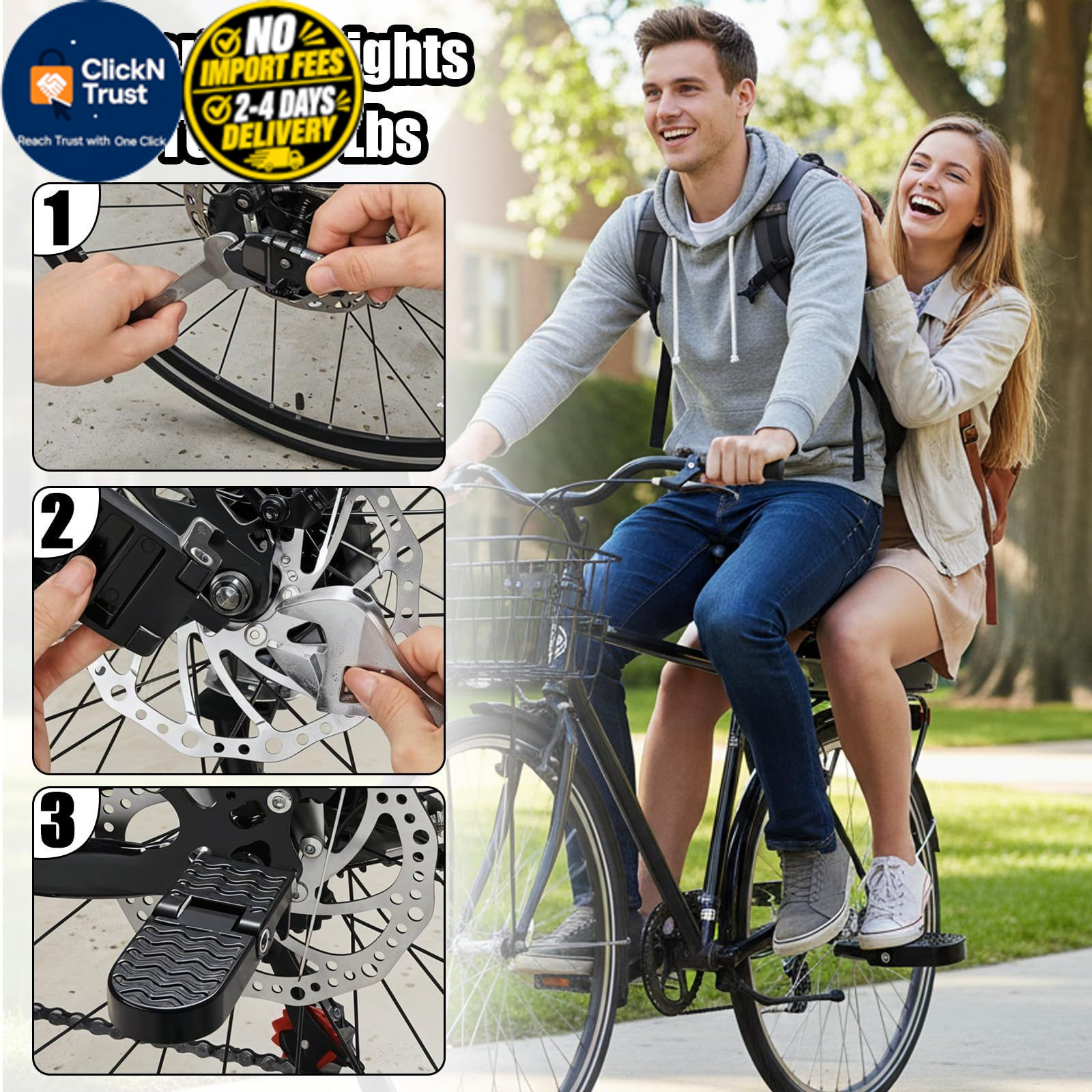 Afcabakila 2Pcs Aluminum Alloy Foot Pegs for E-Bike & 15 MM U Slot, Black