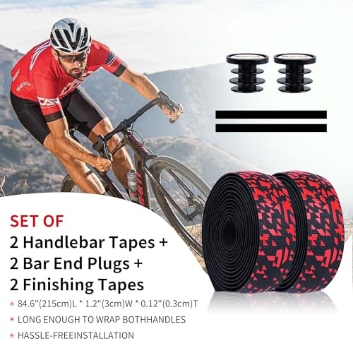 Handlebar Tape for Road Bike – 3mm Thick Shock-Absorbing Set of 2 Black to Red
