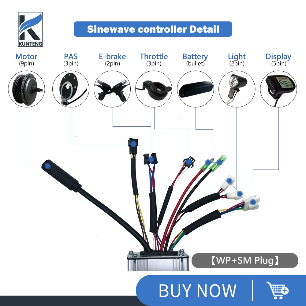 Electric Bicycle KT Sinewave Controller 36V 48V 250W-1000W SM/Waterproof Plug
