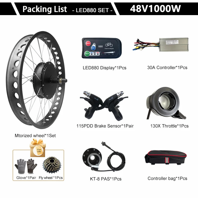 48V1000W Electric Bike Conversion Kit Rear Cassette 20 24 26» 4.0Tire 170 190mm