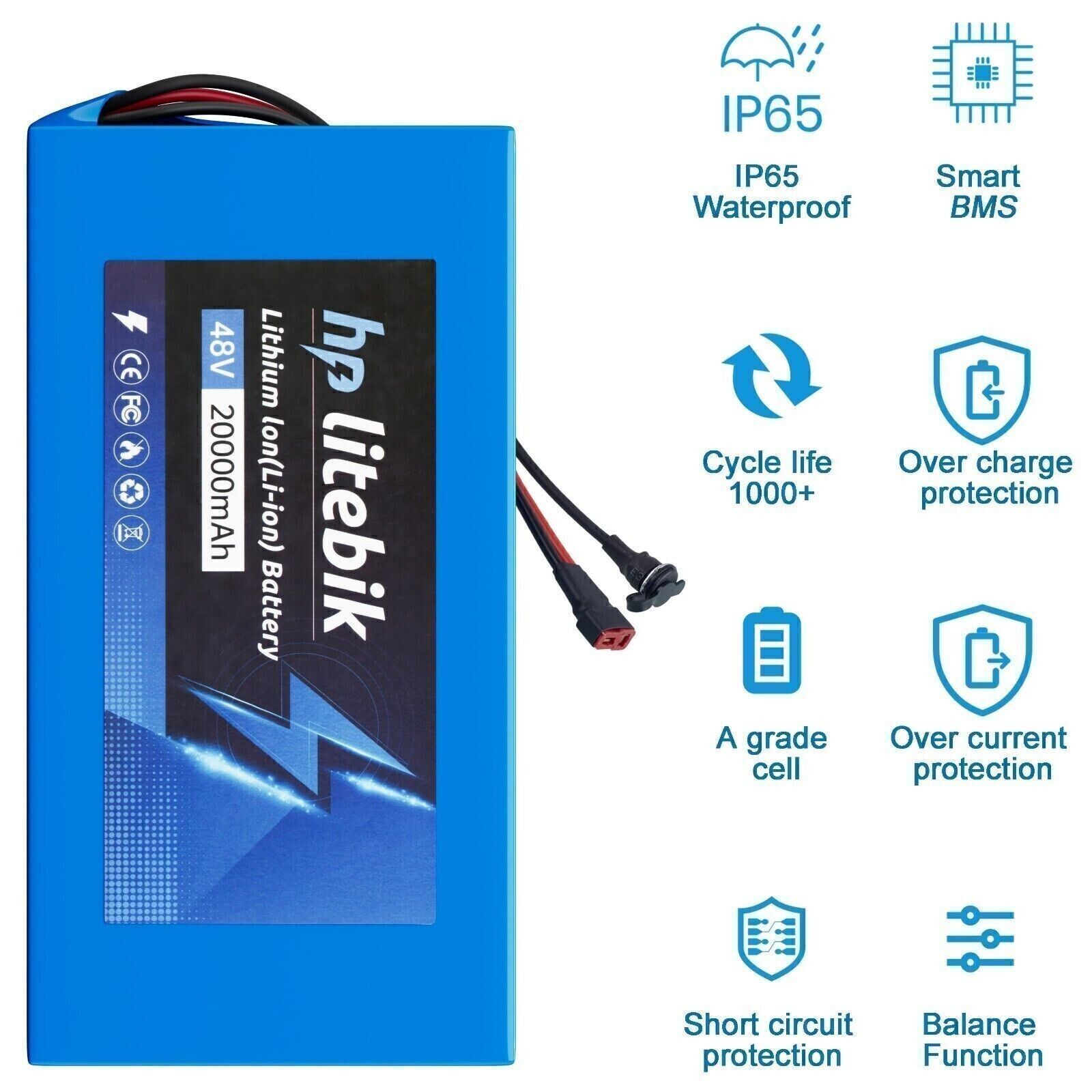 36V 48V 52V 60V 72V Lithium Ebike Battery for ≤3600W Electric Bike Bike Scooter