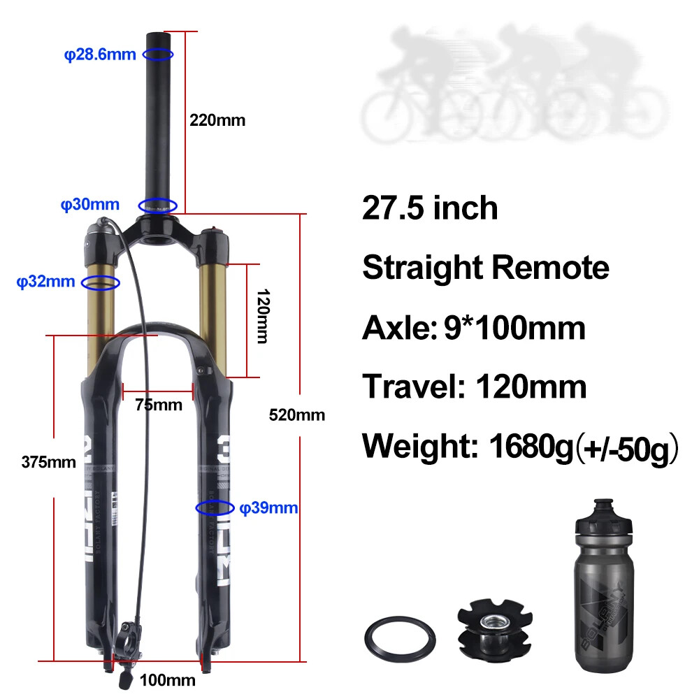 26/27.5/29Inch Mountain Bike Air Supension Frok 120mm Air and Oil Remote QR Fork