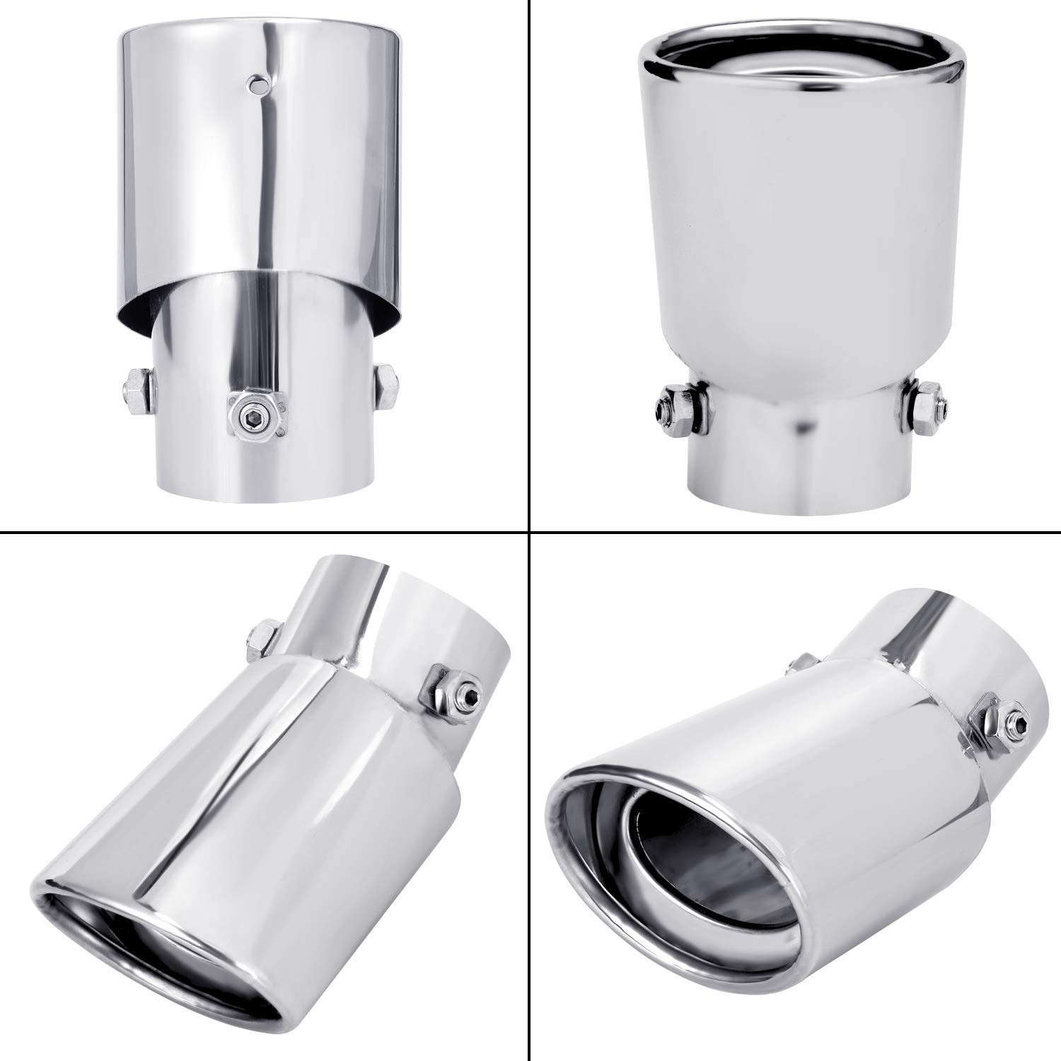 Dsycar Universal 1.75-2.75 inch Curved Exhaust Tips, Straight, Silver