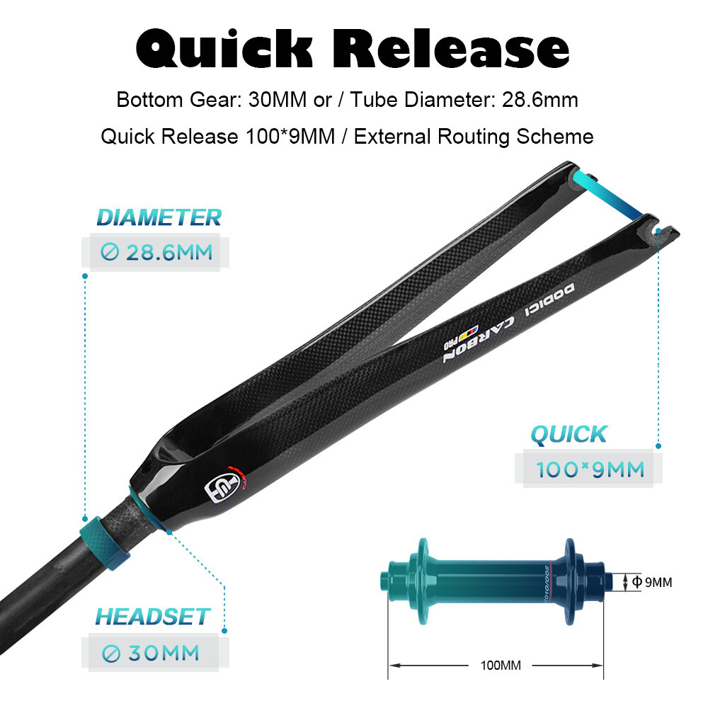 700C Carbon Fiber Fork 1-1/8 in Rigid Rim Brake Road Bike Frok Racing QR 100*9mm