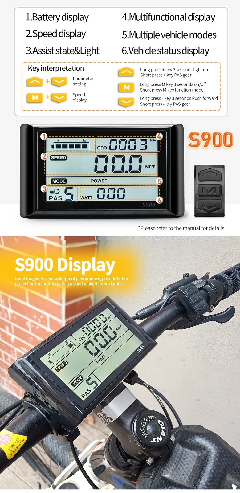 1000W 1500W 2000W 3000W MTB Ebike 60A Sinewave Dual Mode Controller LED Display