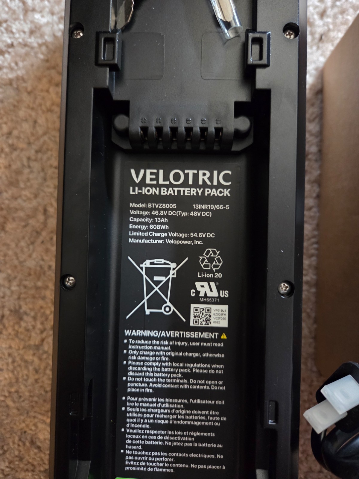 Velotric Battery for Fold 1 and Fold 1 Plus with Chargerer. UL certified 2271