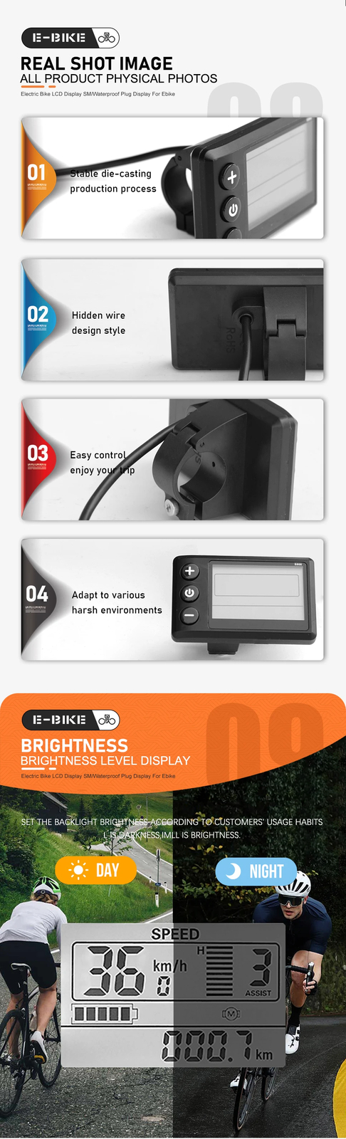 Electric Bicycle JN LCD S866 Display 24V36V48V52V60V with 5pin SM/WP Plug