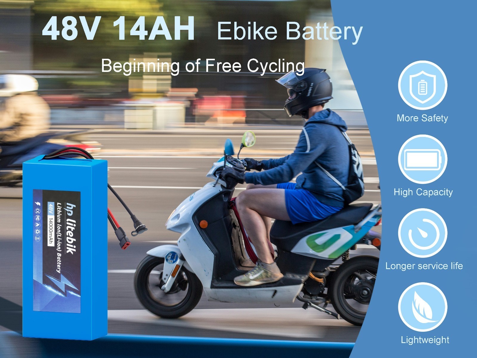 48V 14Ah Lithium Ebike Battery for 100W-1000W Electric Bicycle Bike with 30A BMS