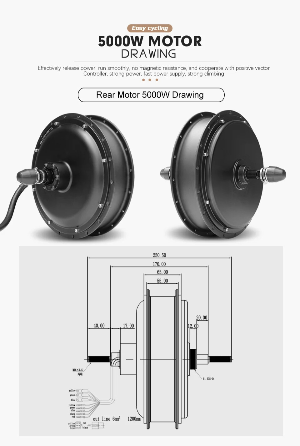 Snow E-bike Fat Tire Motor 72V 5000W Rear Rotate Hub Motor Wheel 20 24 26Inch