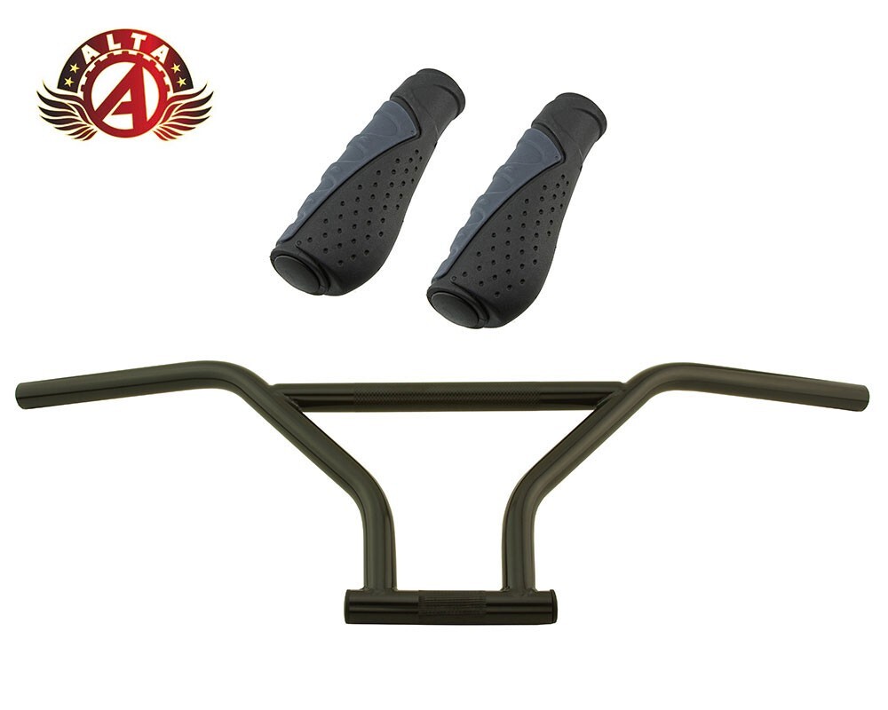 ALTA 4-Piece BMX Handlebar Old School Black W/ 135mm SPORTY ERGONOMIC GRIPS.