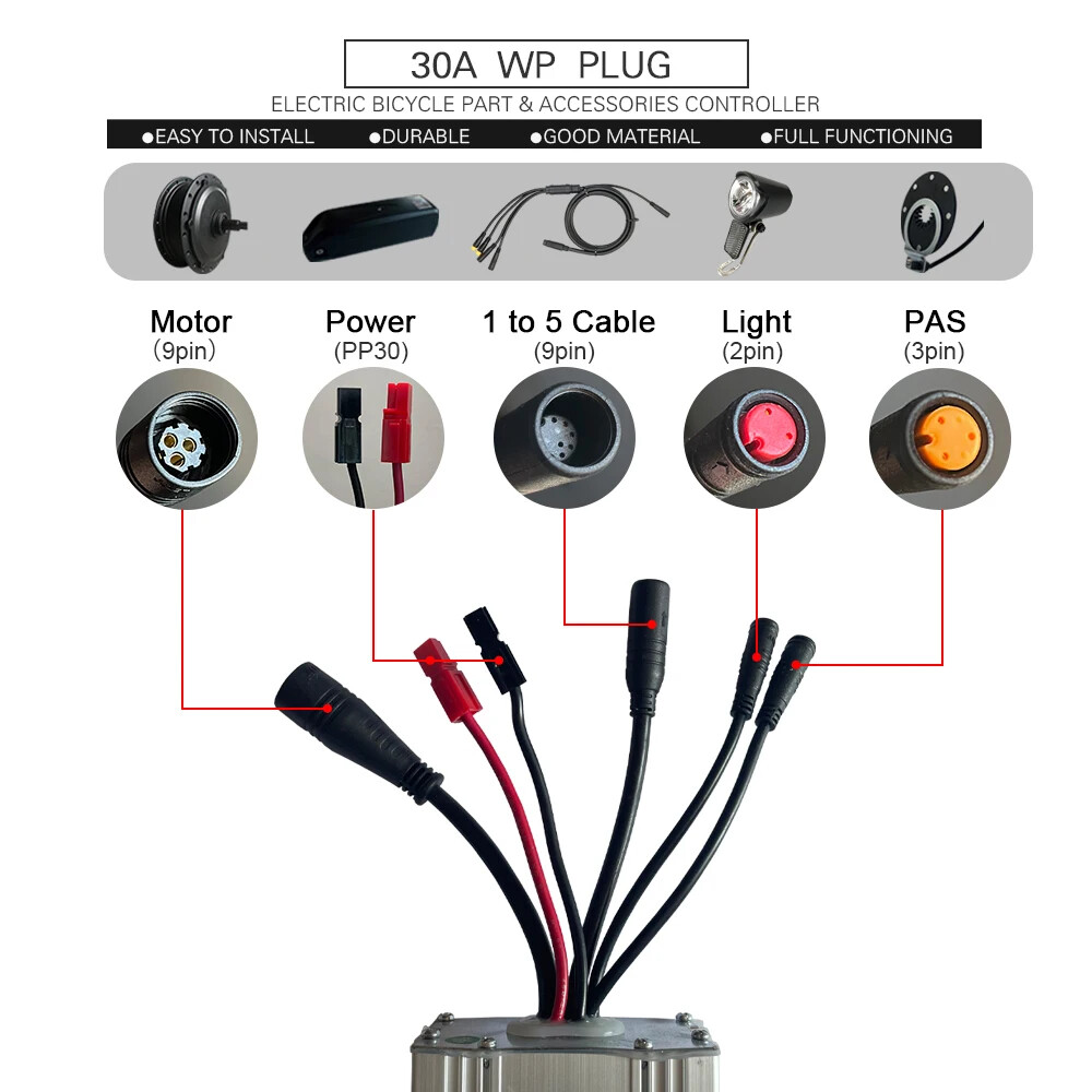 Ebike Controller 36V 48V 250W-1500W Waterproof Plug 15A/17A/22A/25A/30A/35A
