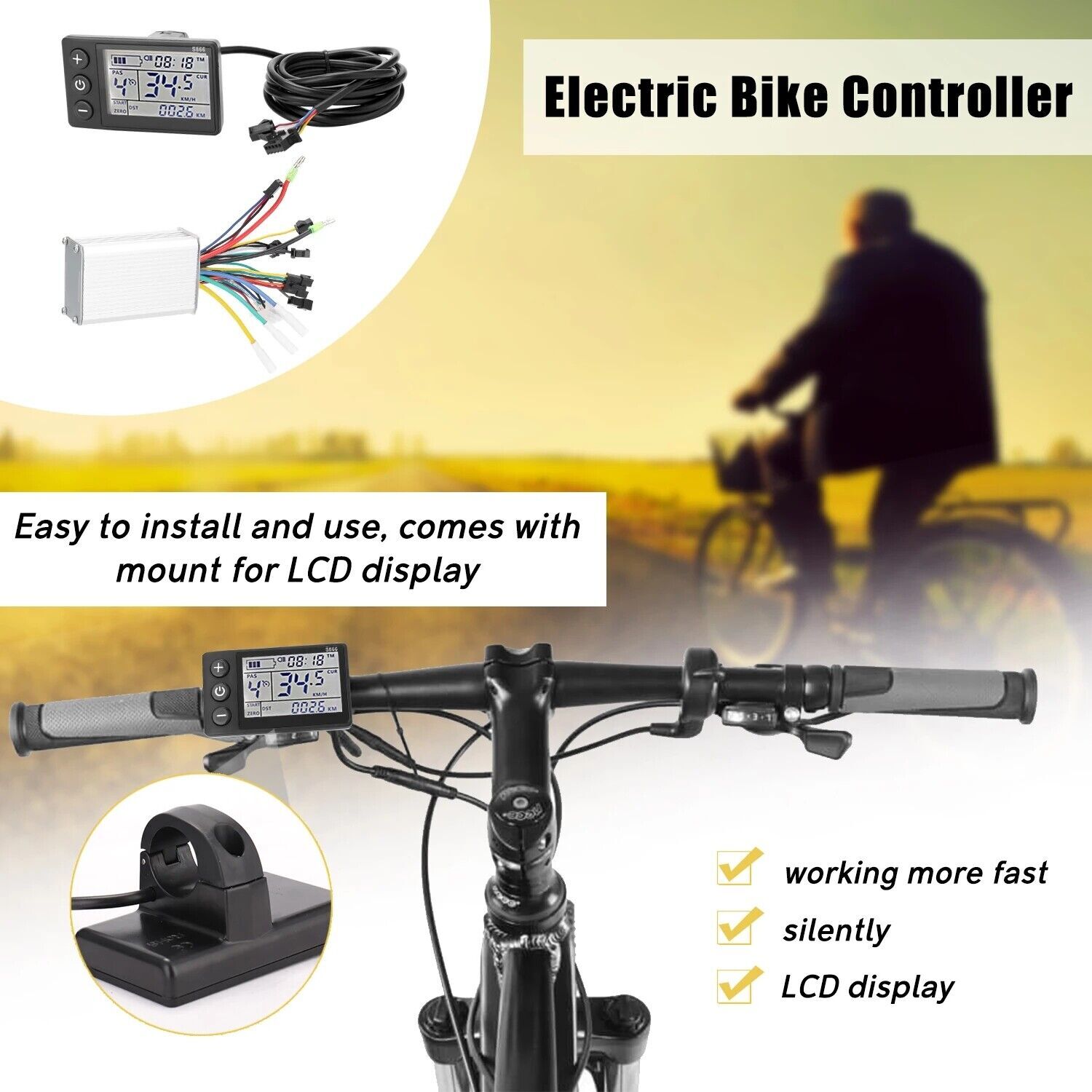 36-48V Brushless 15A Controller LCD-S866 Display Panel Kit for E-Bike Scooter