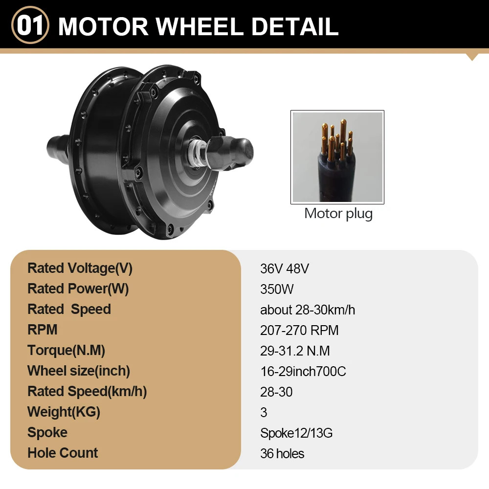 Electric Bike Conversion Kit 350W 36V 48V Brushelss Gear Front Wheel Motor