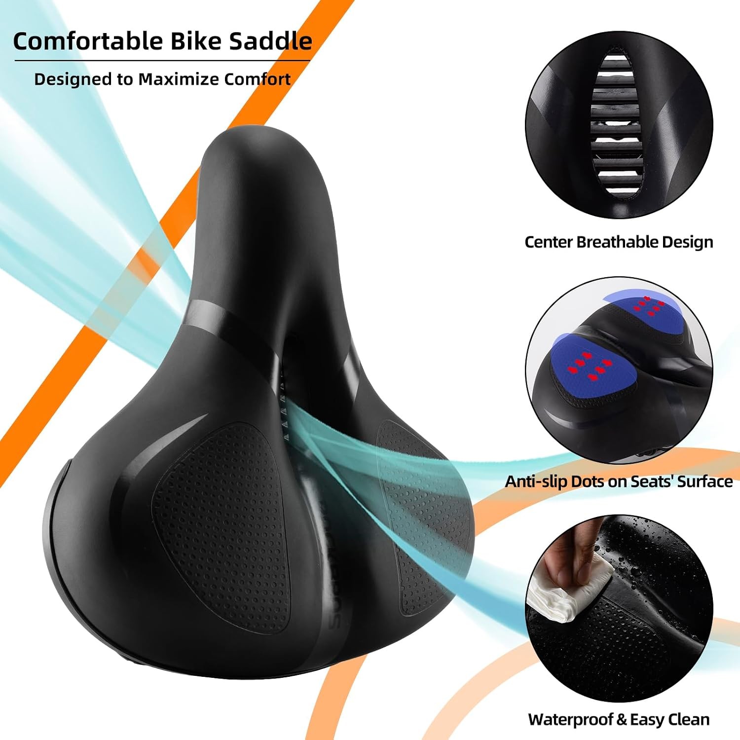 ROCKBROS Bike Seat Cushion for Men Women with Dual Shock Absorbing Ball Memory F