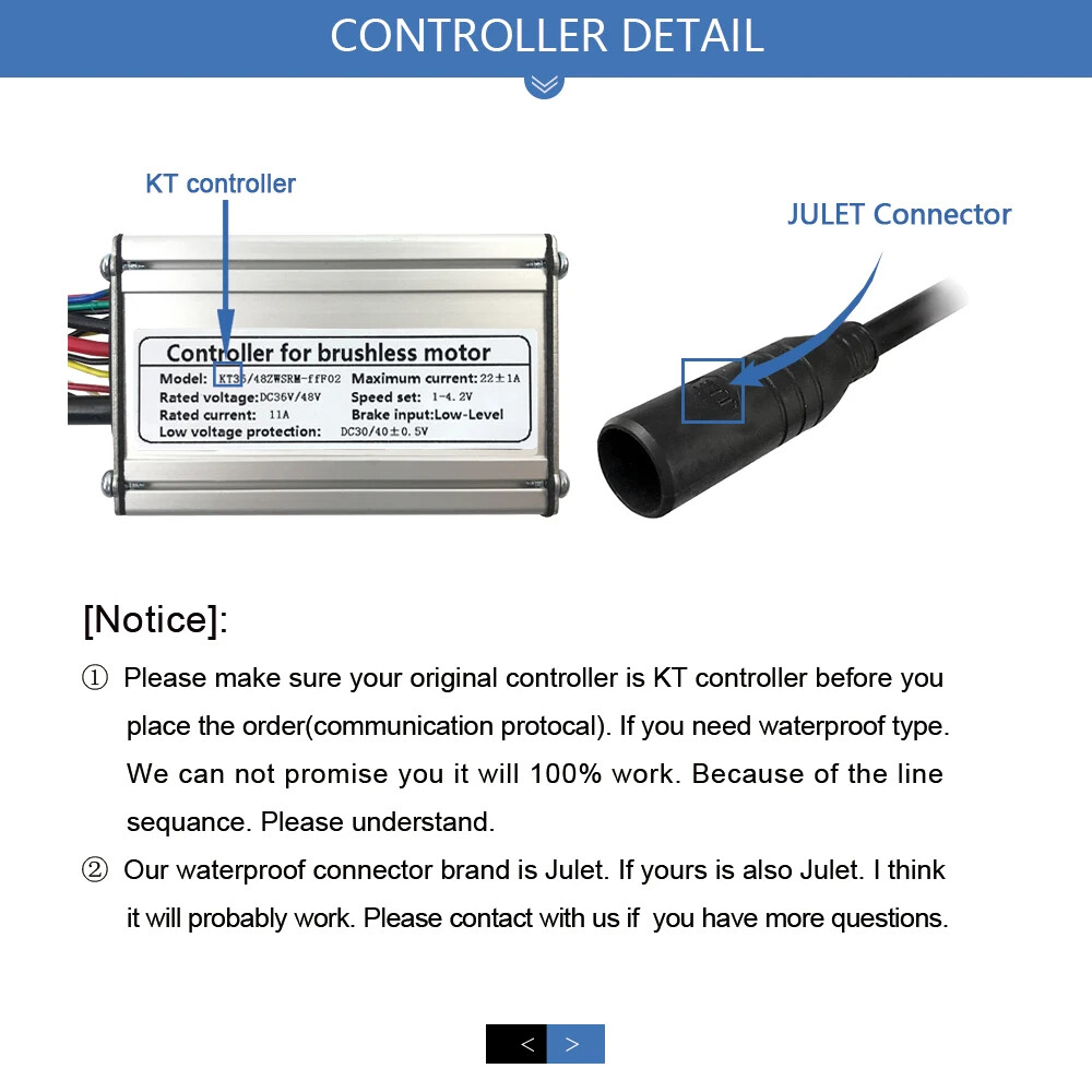 KT Controller 36V 48V 15A 250W 350W Waterproof E-bike Controller with Display