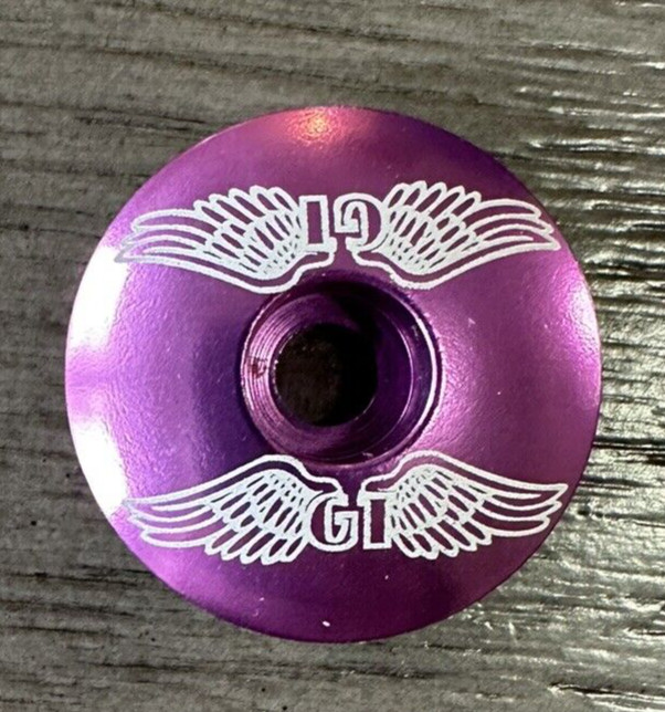 GT Wings BMX Repop Bicycle Headset Top Cap 1 1/8″ Purple Raw Stem Cap Bike Dyno