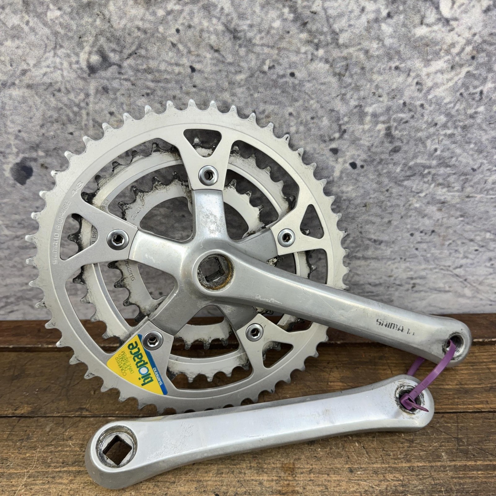 Vintage Shimano FC-B124 Crankset 175mm 110 BCD Biopace Triple Chainring MTB ATB