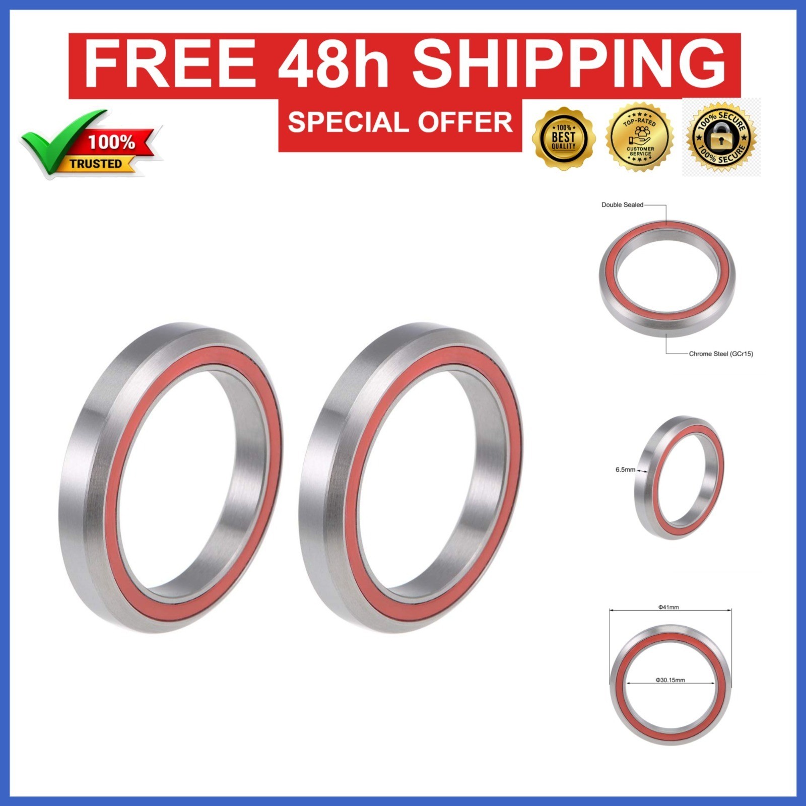 uxcell MH-P03 Sealed Chrome Steel Bicycle Headset Bearings 30.15x41x6.5mm
