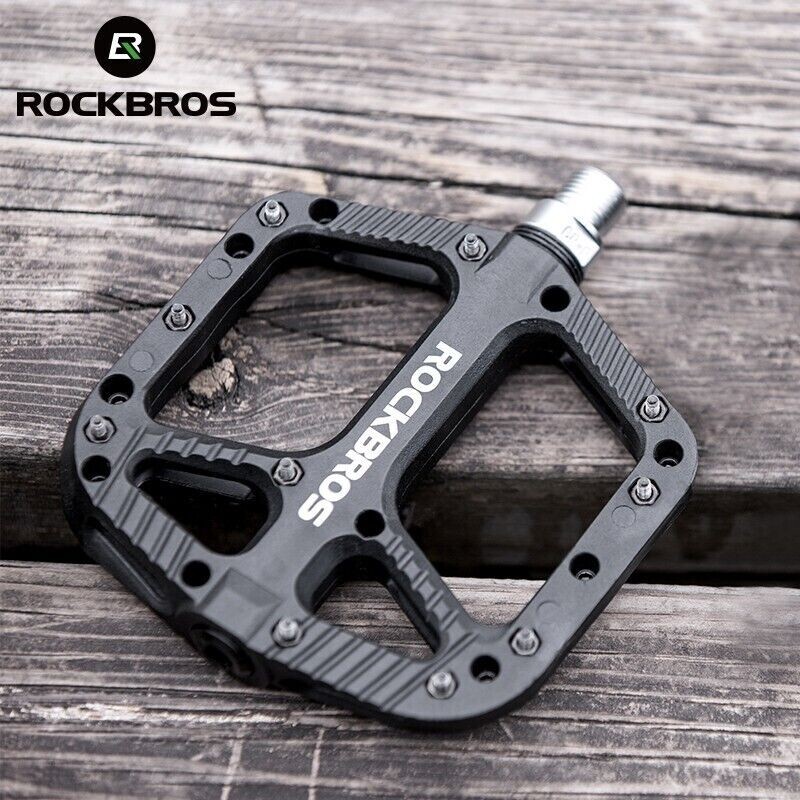 ROCKBROS Bicycle Nylon Pedals Bike Wide Flat No-slip Composite Bearing 9/16″ MTB