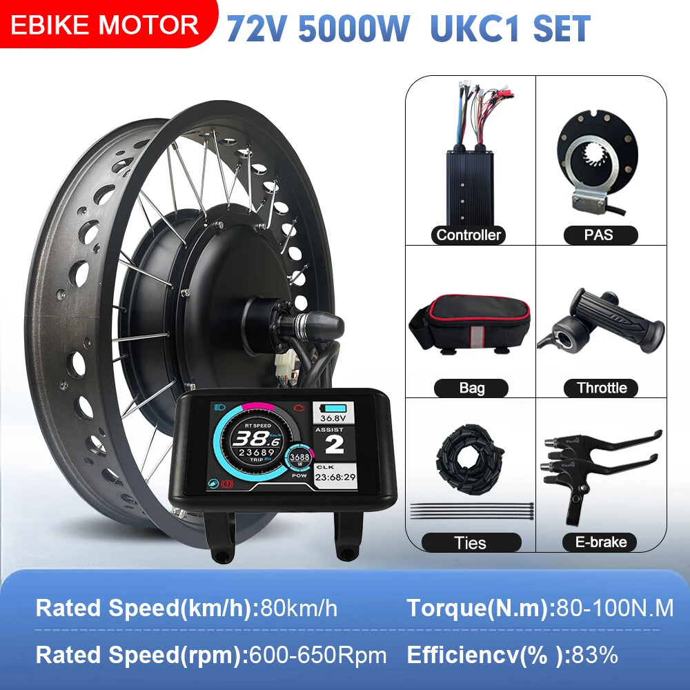 72V 5000W 4.0Tyre 20/24/26inch Snow E-bike Fat Brushless Non-gear Rear Hub Motor
