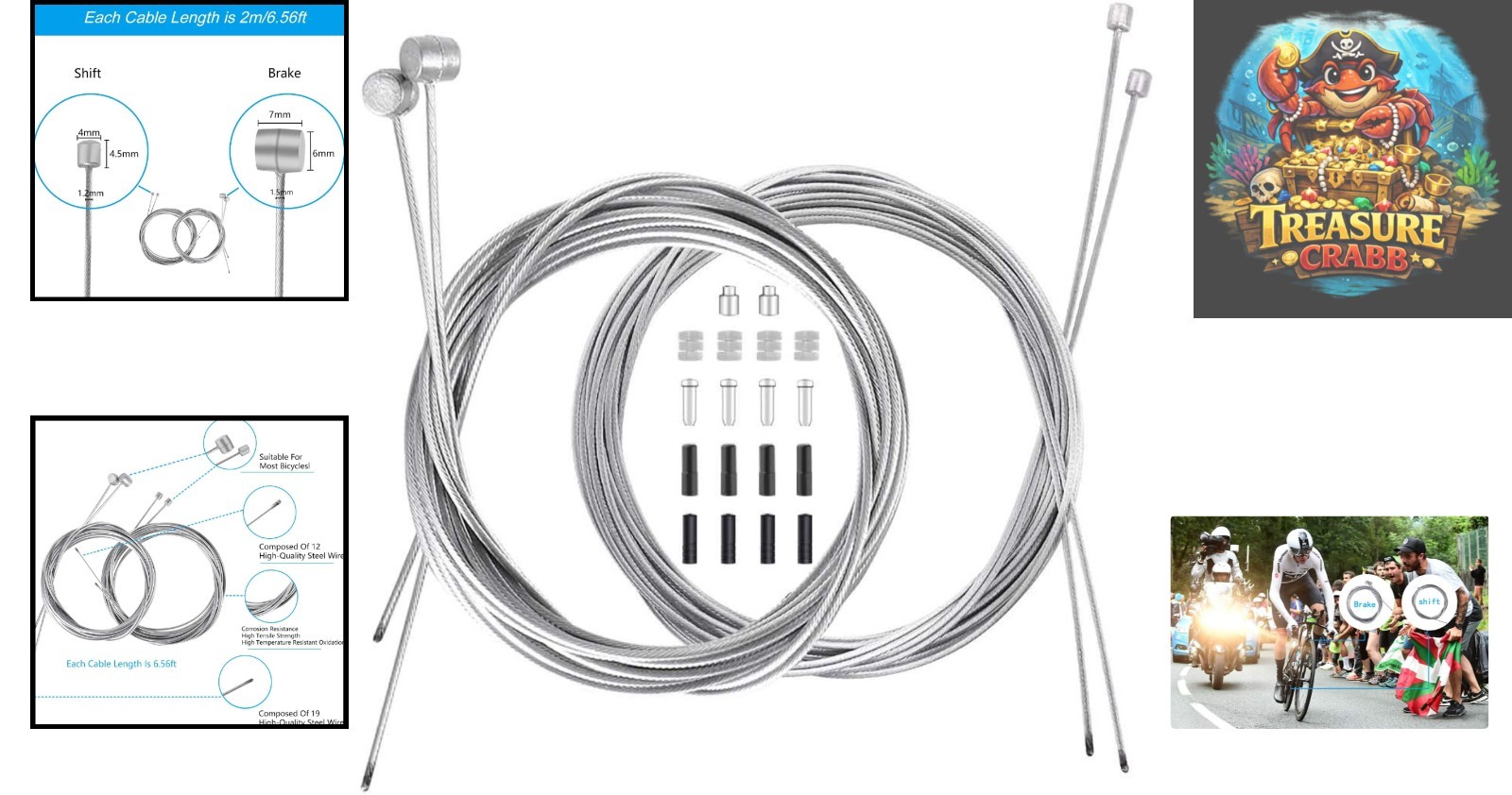 Bicycle Brake/Shift Cable Set with Accessories – 6.56 ft, Universal Fit