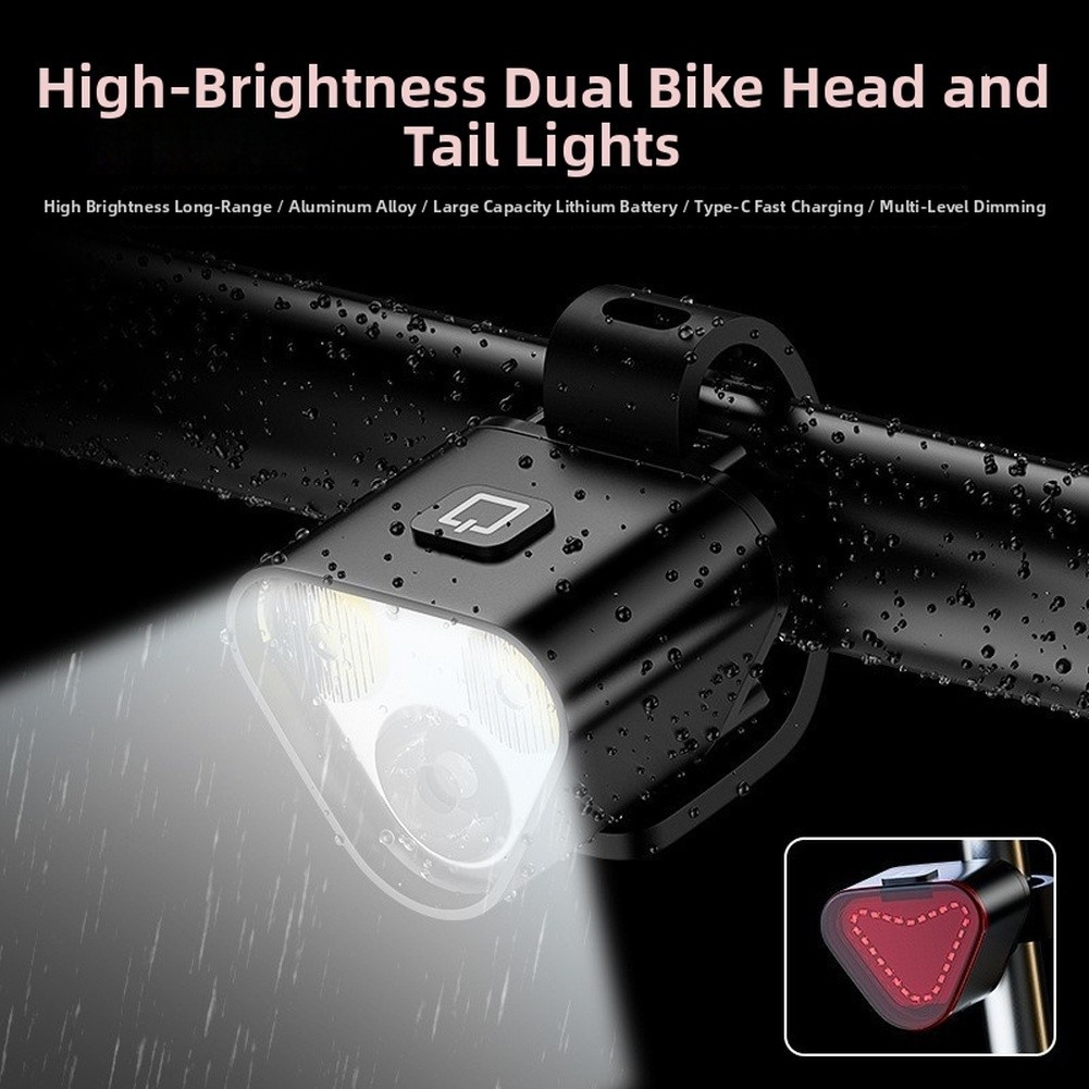 500LM LED Bike Light Set Front and Rear with T6+2 XTE Beads IP4 Protection