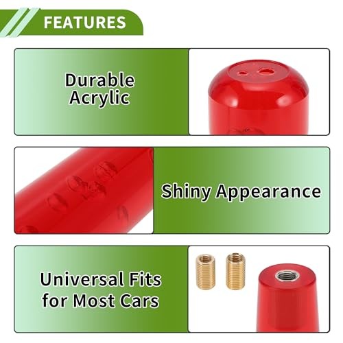 Cylindrical Crystal Shift Knob Universal Gear Shifter Knob Acrylic for 25cm Red