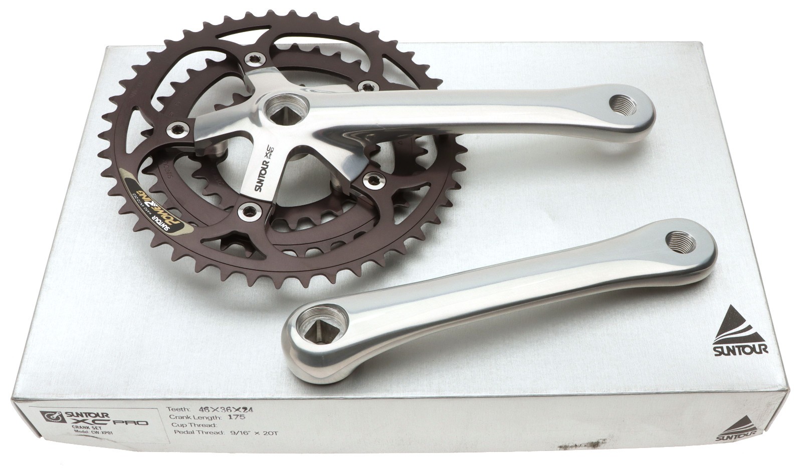 Sun Tour XC PRO CW-XP01 Crankset 8 Speed 175mm Silver 46/36/24 NOS NEW VINTAGE