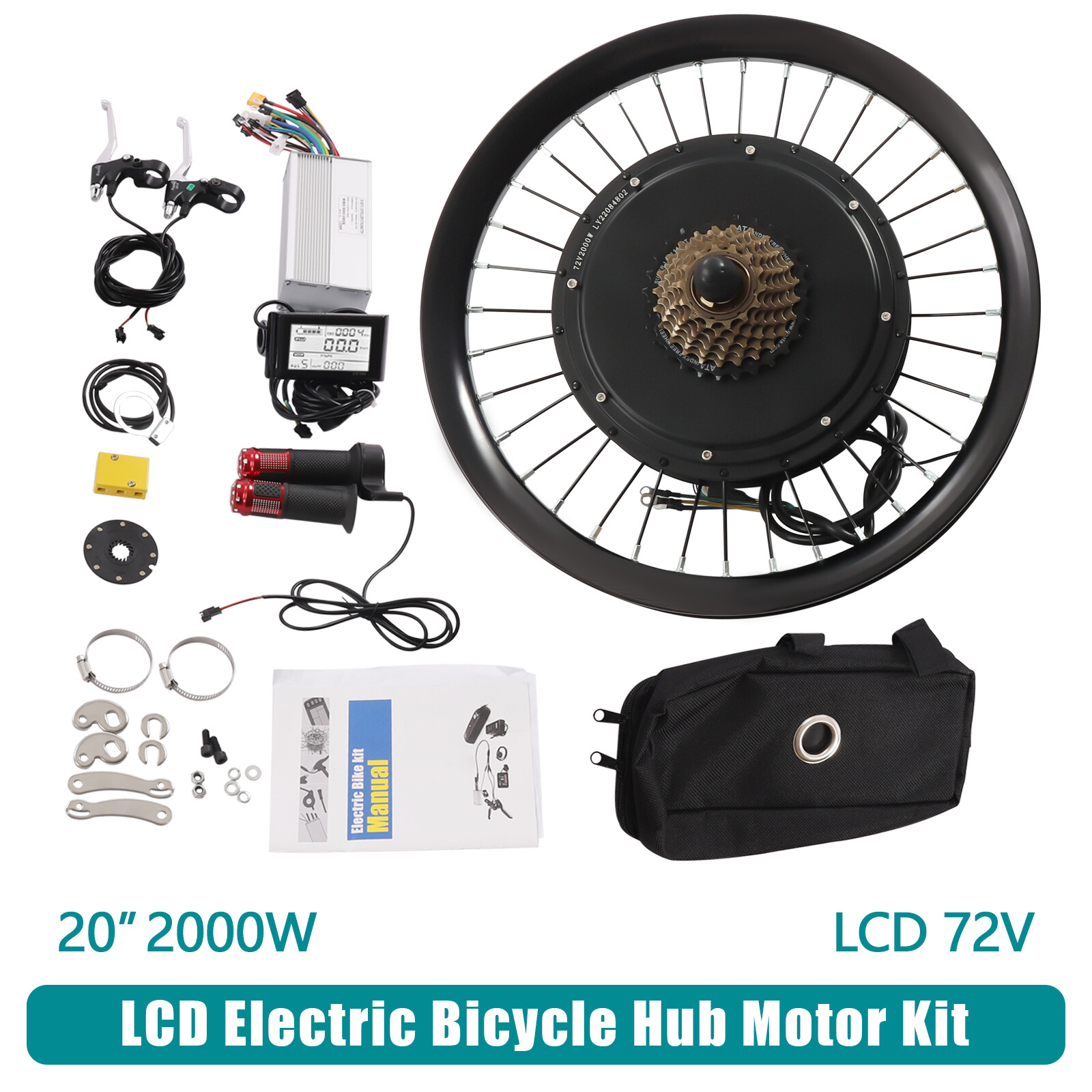 20 Inch Electric Bicycle Rear Wheel Hub Motor E-Bike Conversion Kit 72V 2000W