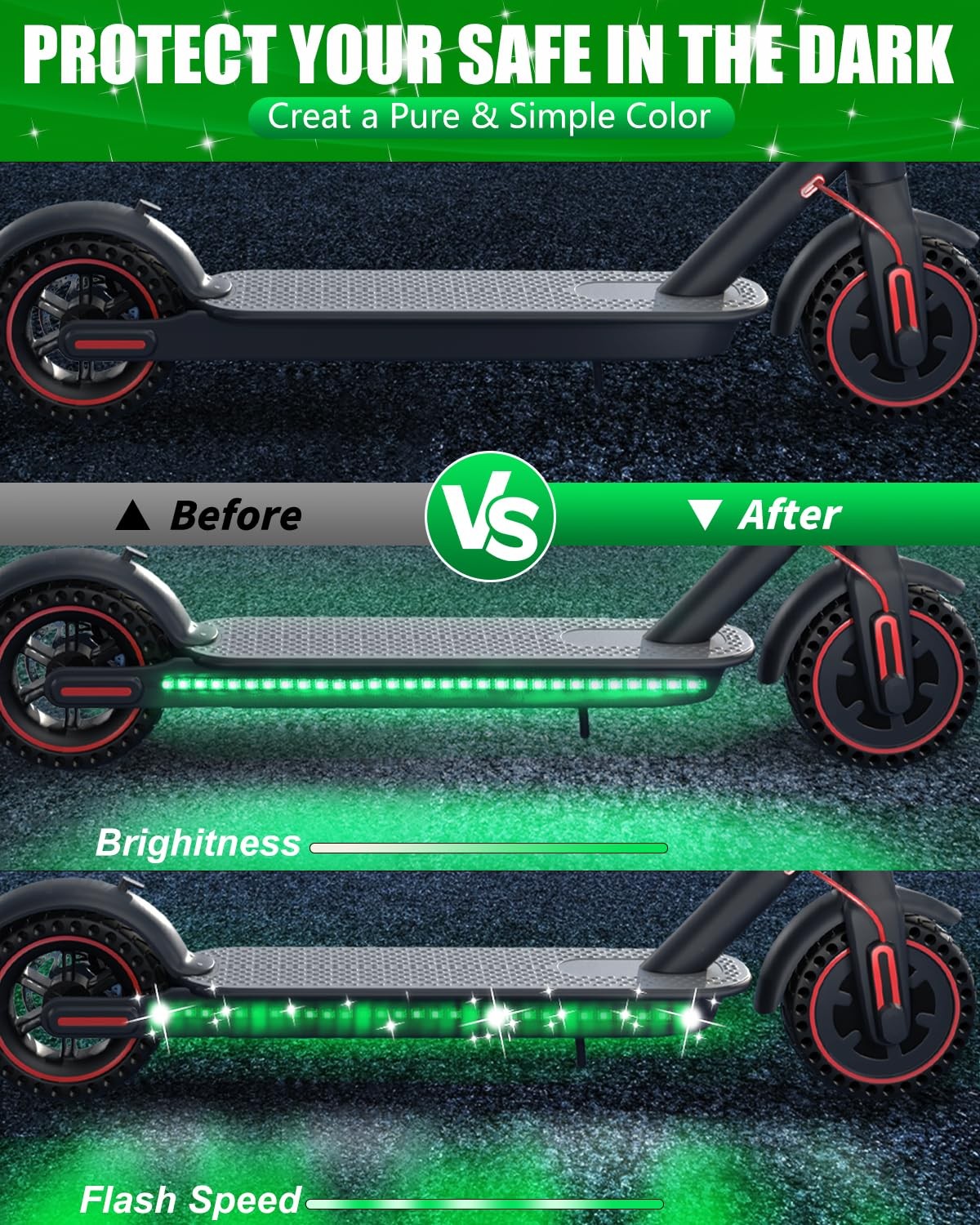 Led Lights for Scooter Night Riding, Electric Scooter LED Light Green Led Lig