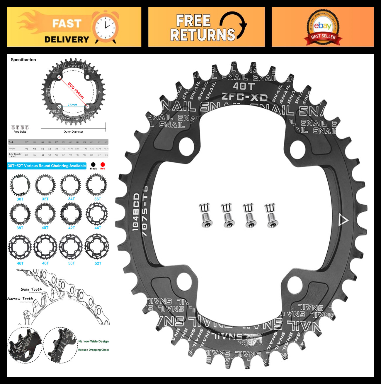 Narrow Wide Chainring 30T-52T for 1x Road, Mountain, BMX, Gravel, Ebike – Sprock
