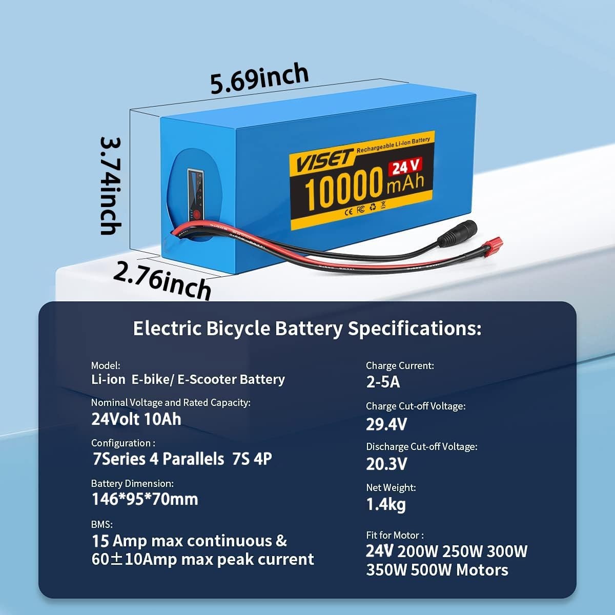 24V 10Ah Lithium ebike Battery for 200W-500W ebike Bicycle Electric Scooter 15A