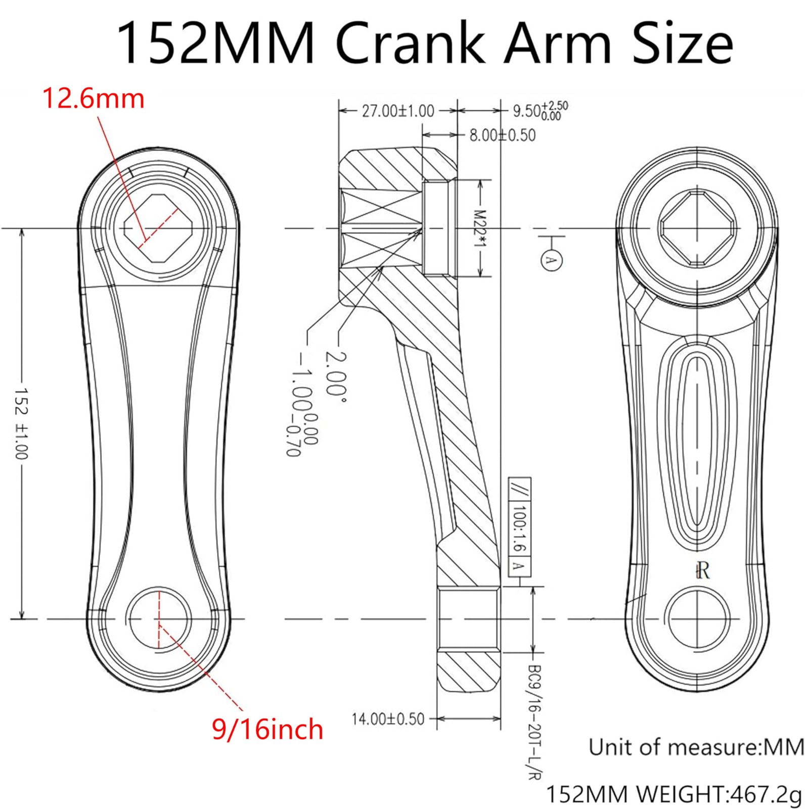 Alps2Ocean Bike Crank Arms,89MM/102MM/114MM/127MM/140MM/152MM/160MM/165MM/170…