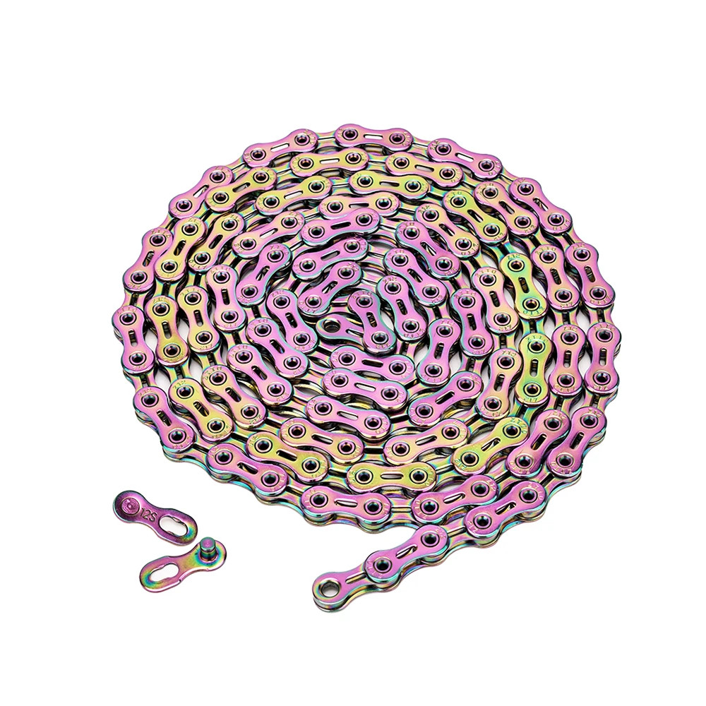 Golden Oil Slick All Speed 8 9 11 12 Bicycle Chain Hollow Light Weight Durable