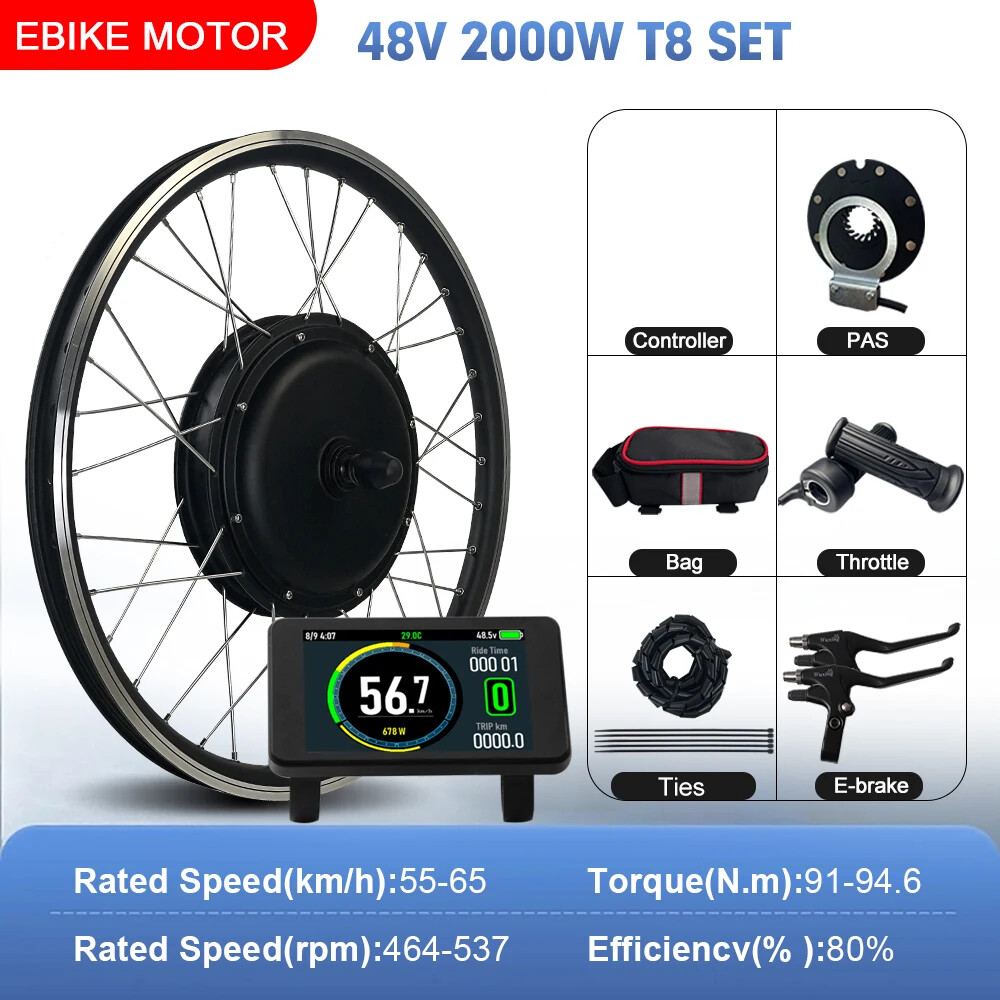 E-bike Conversion Kit 48V 2000W Brushless Gearless Front Rear Hub Motor Wheel