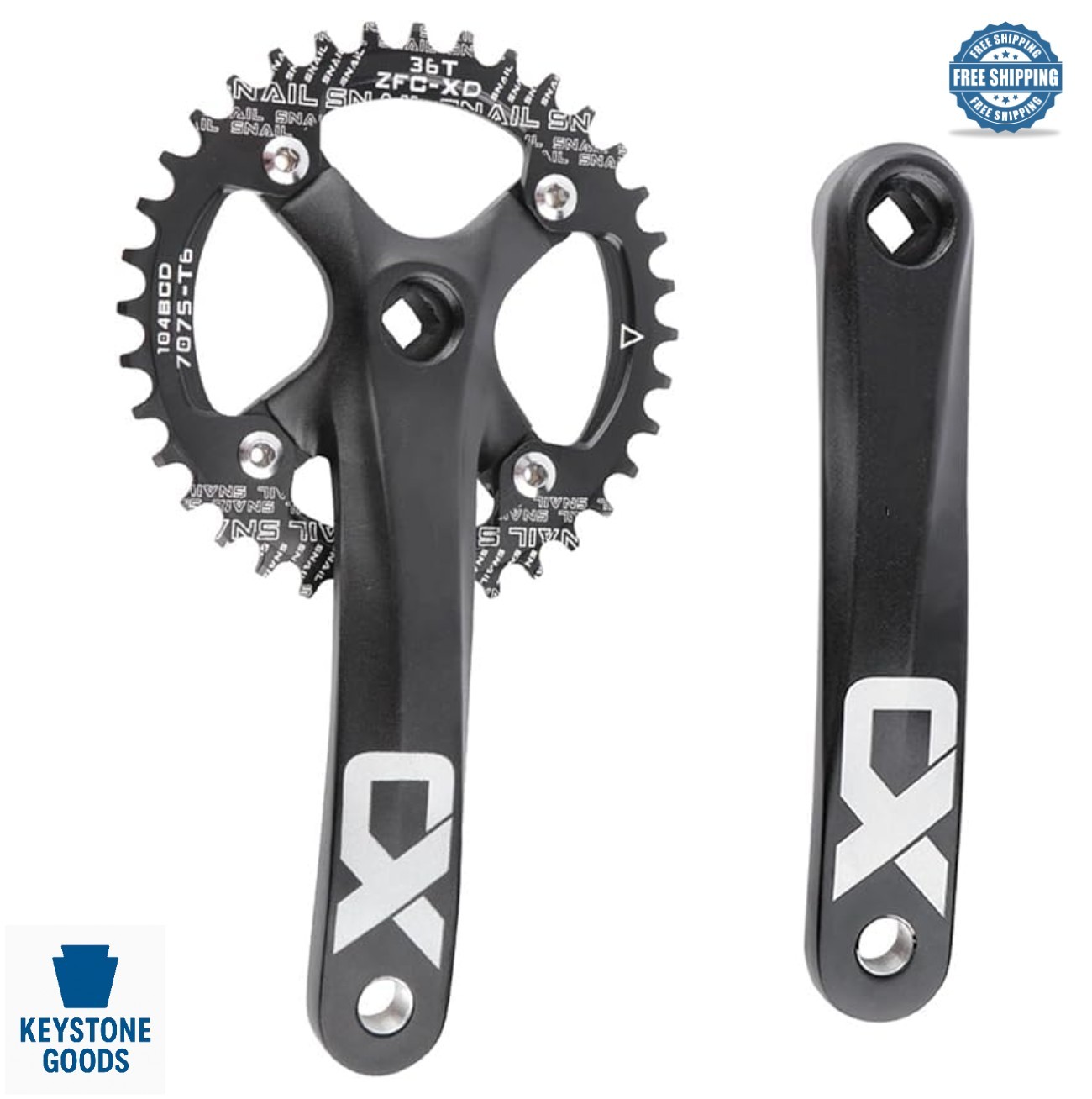 Square Taper Crankset MTB Single Speed 170mm 104BCD 38T Chainring Bolts