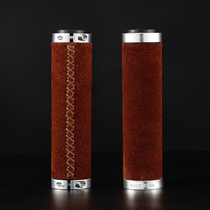 ROCKBROS Bicycle Grips Leather Handlebar Grip Shockproof Bilateral Lock Grips