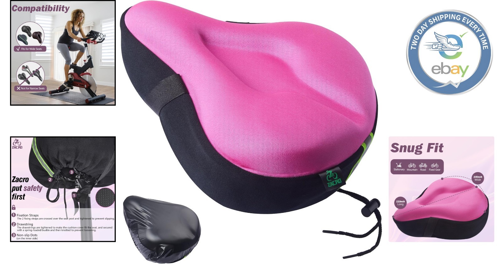 Large Gel Padded Bike Seat Cover – Compatible with Peloton & Mountain Bikes