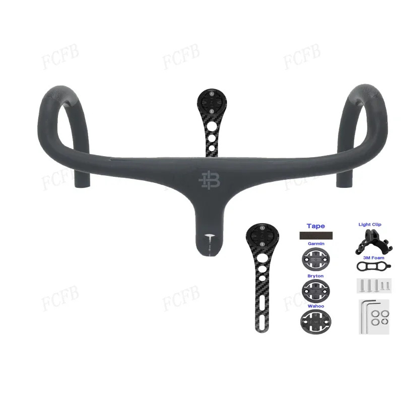 Road Bike Carbon Integrated Drop Bar with Stem Mount 28.6mm 380/400/420/440mm