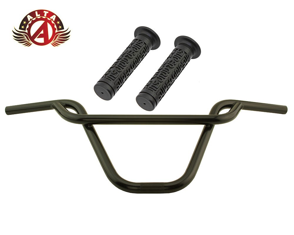 ALTA BMX Old School PRETZEL Black Handlebar W/ 125mm RETRO Super Star BMX GRIPS