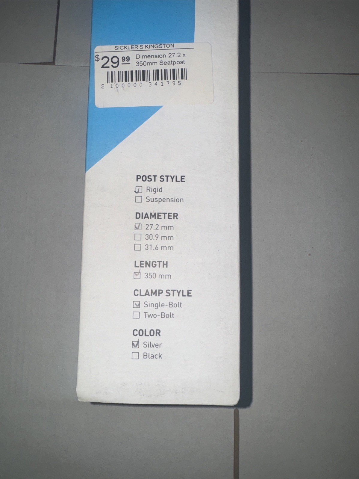 Dimension Rigid Seatpost Single-Bolt 27.2mm, 350mm New In Box Silver
