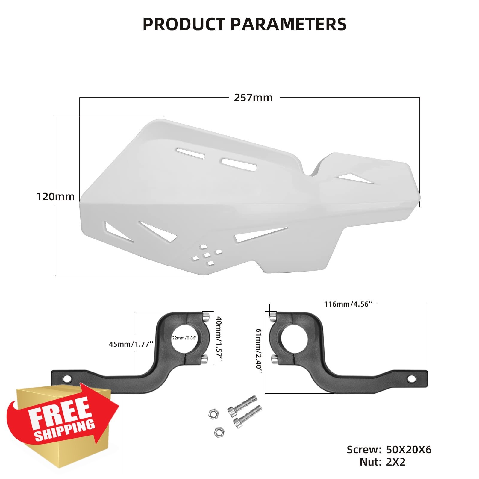 PRO CAKEN Handlebar Hand Guards Nylon 7/8″ 1 1/8″ Dirt Bike White