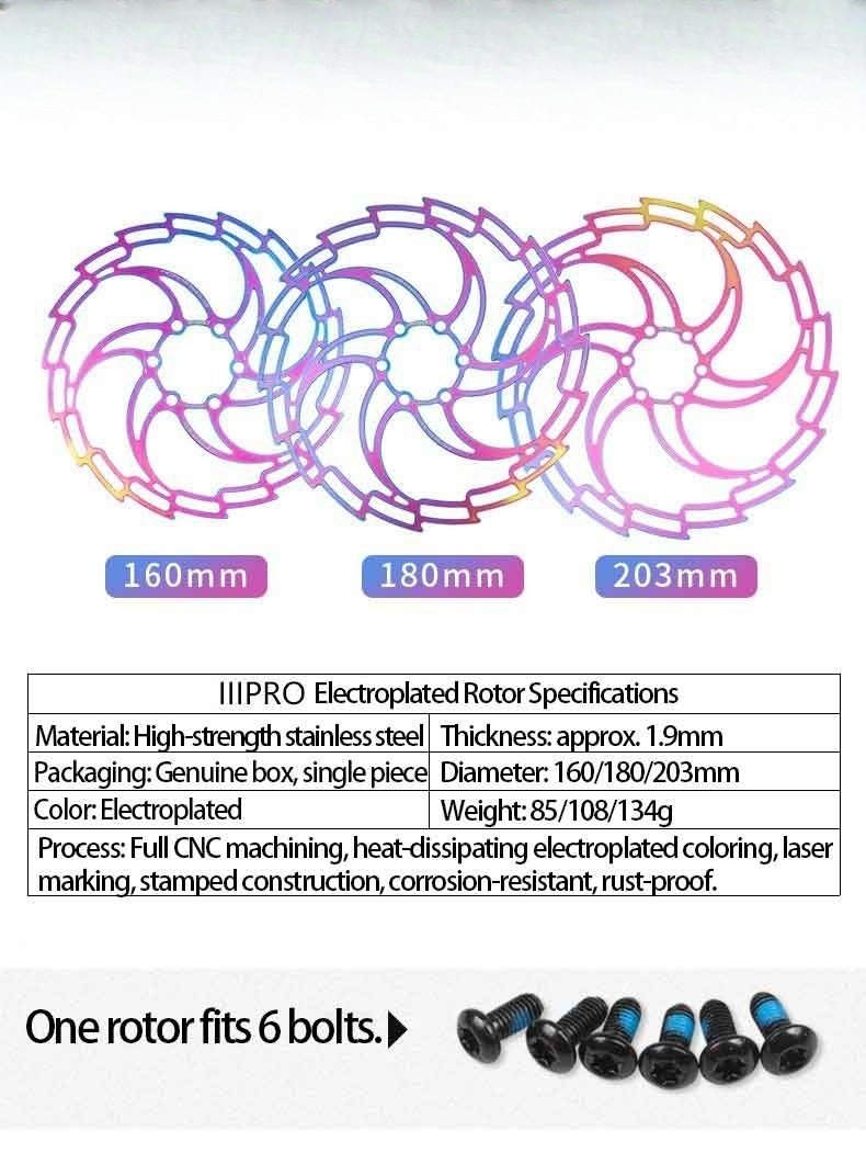 MTB Disc Brake Rotor Oil Slick 160 180 203mm 6-Bolt Hollow Lightweight