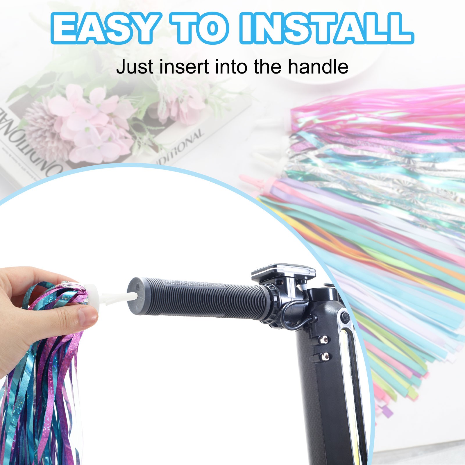 4Pcs Bike Streamers Scooter Handlebar Tassels Grip Ribbon White Red Blue