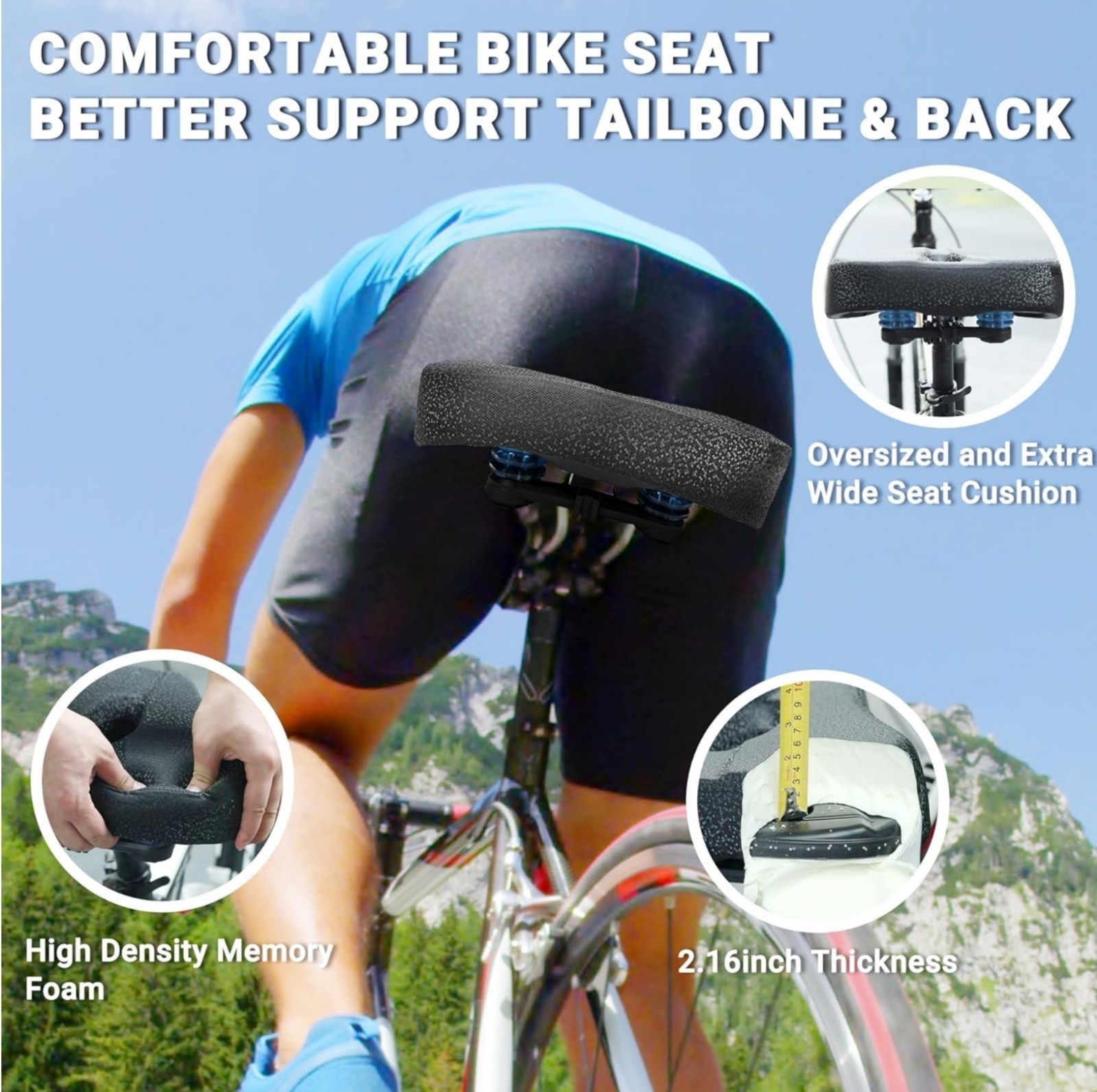 Oversized Bike Seat for Women Men Extra Soft Wide Bike Seat Cushion, Breathable