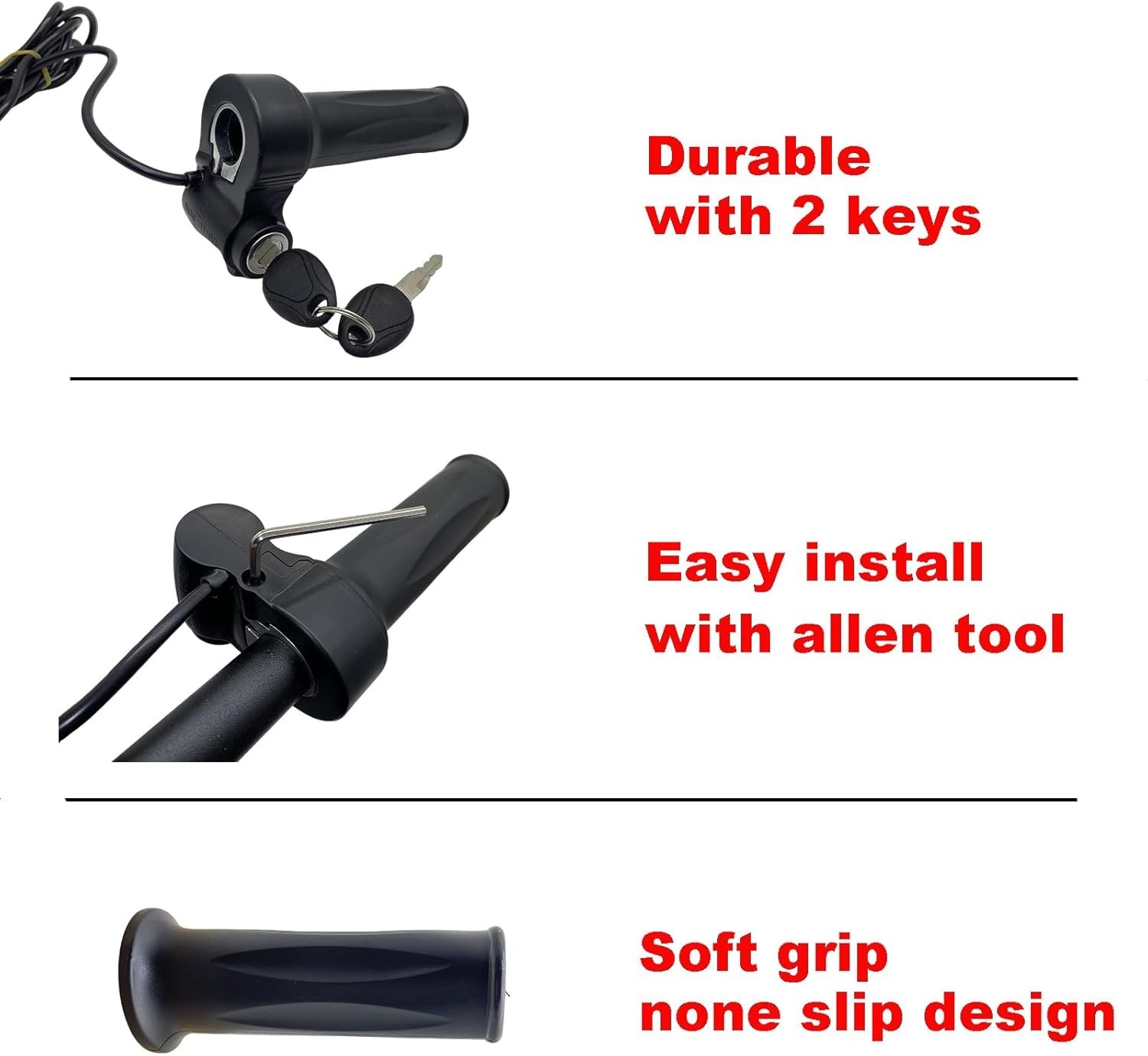 Ebike Full Twist Throttle with Key Ignition 5 pin, 12v-72v Universal Voltage,…