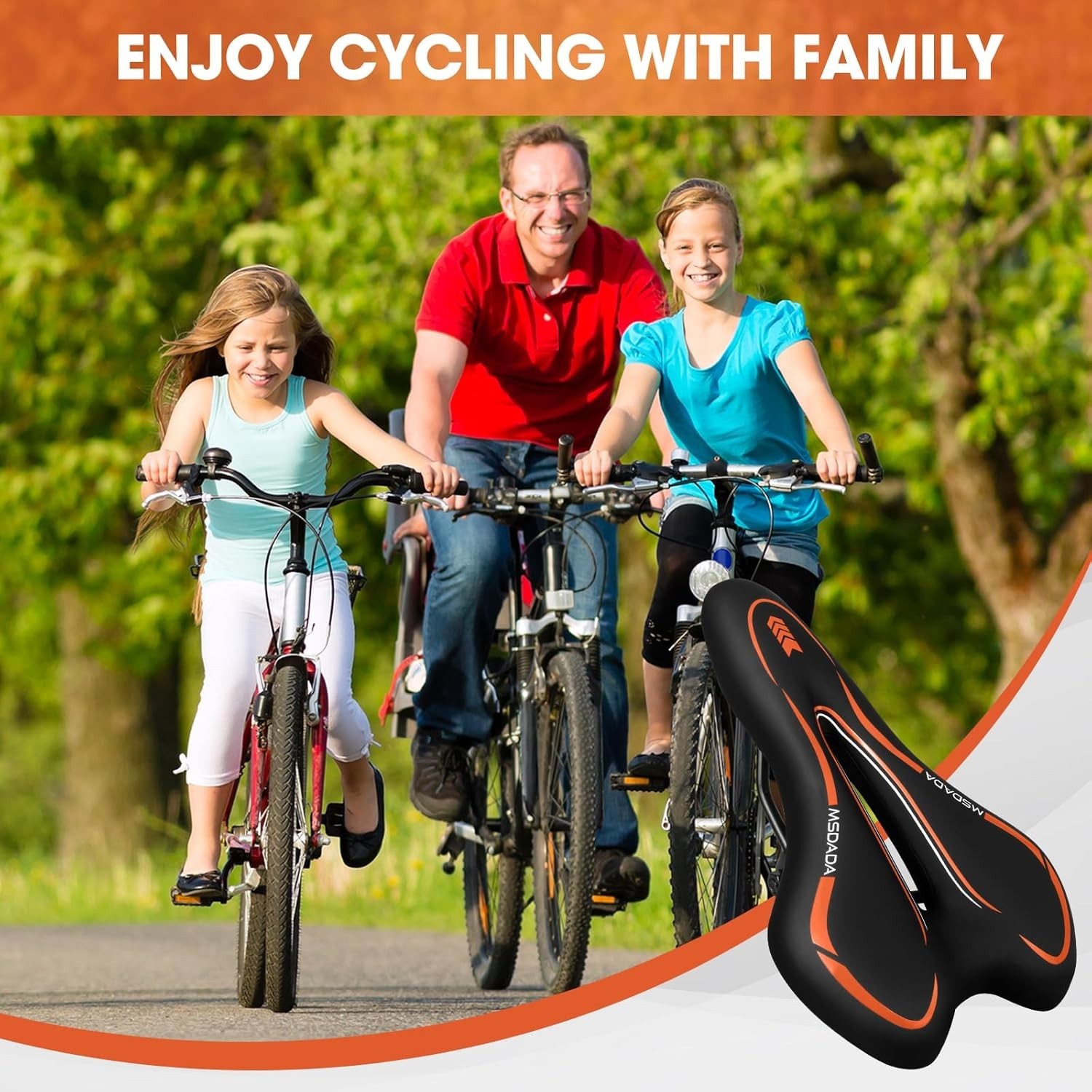 Gel Bike Seat – Comfortable Bicycle Saddle with Extra Soft Cushion Padded Orange