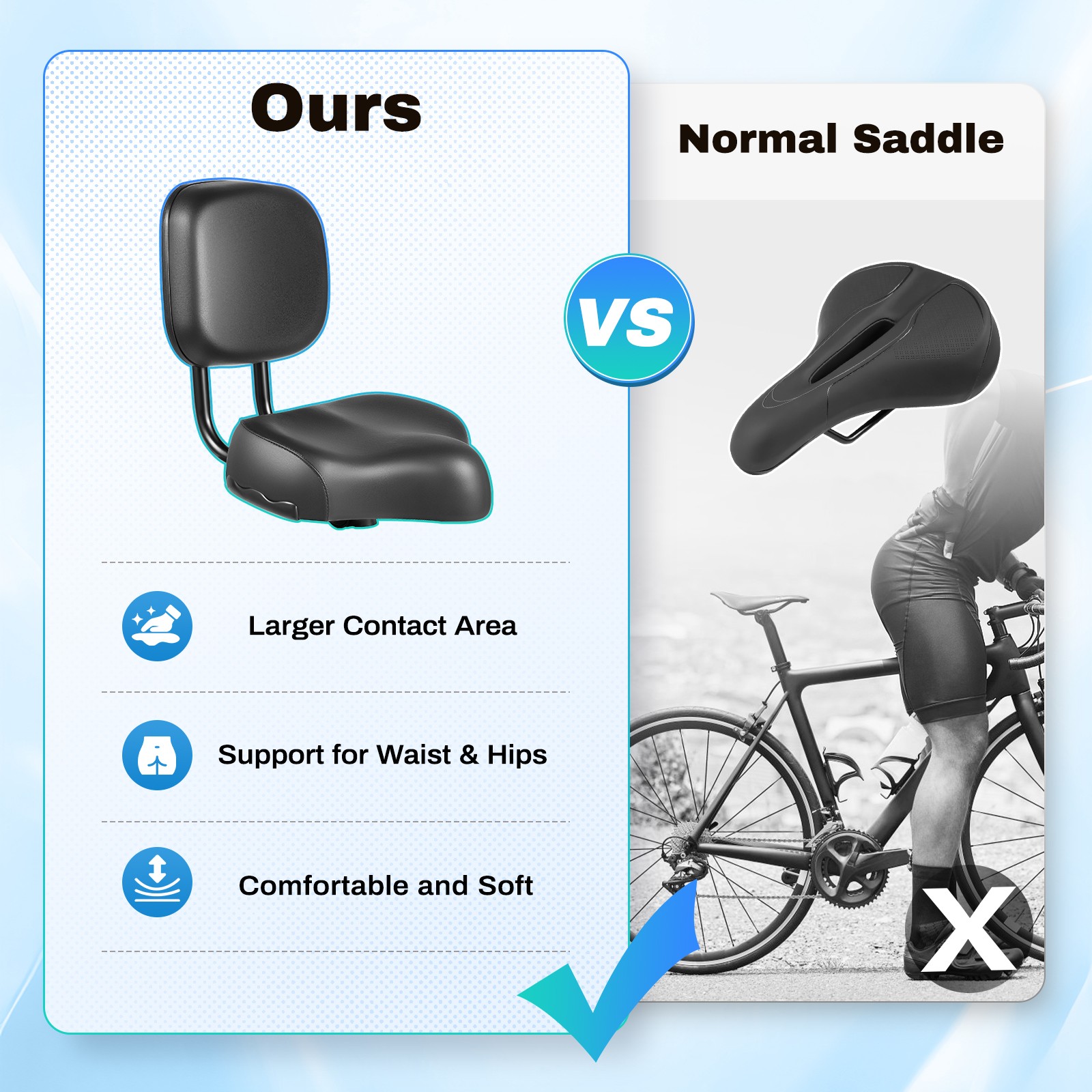 Bike Saddle Seat + Backrest Bicycle Extra Wide Comfort Leather Cushion Soft Pad